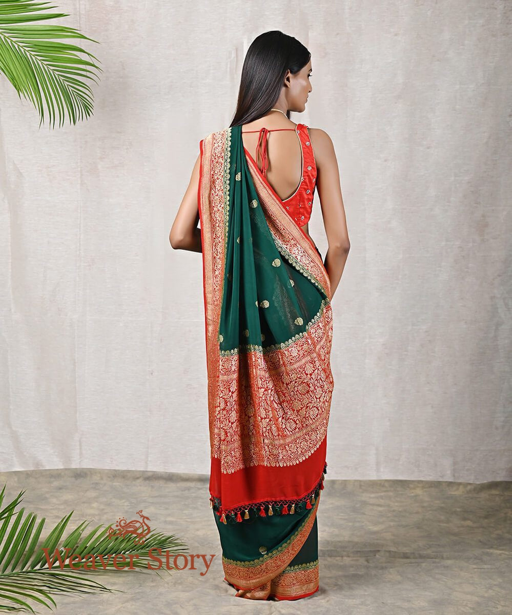Green_Handloom_Banarasi_Georgette_Saree_with_Red_Border_and_Zari_Work_WeaverStory_03