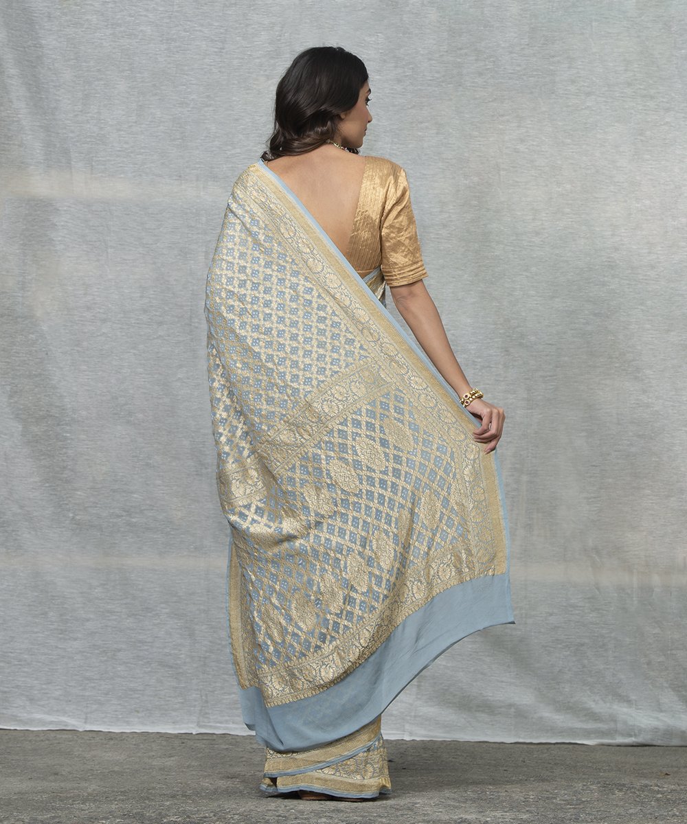 Grey_Handloom_Pure_Georgette_Banarasi_Bandhej_Saree_WeaverStory_03