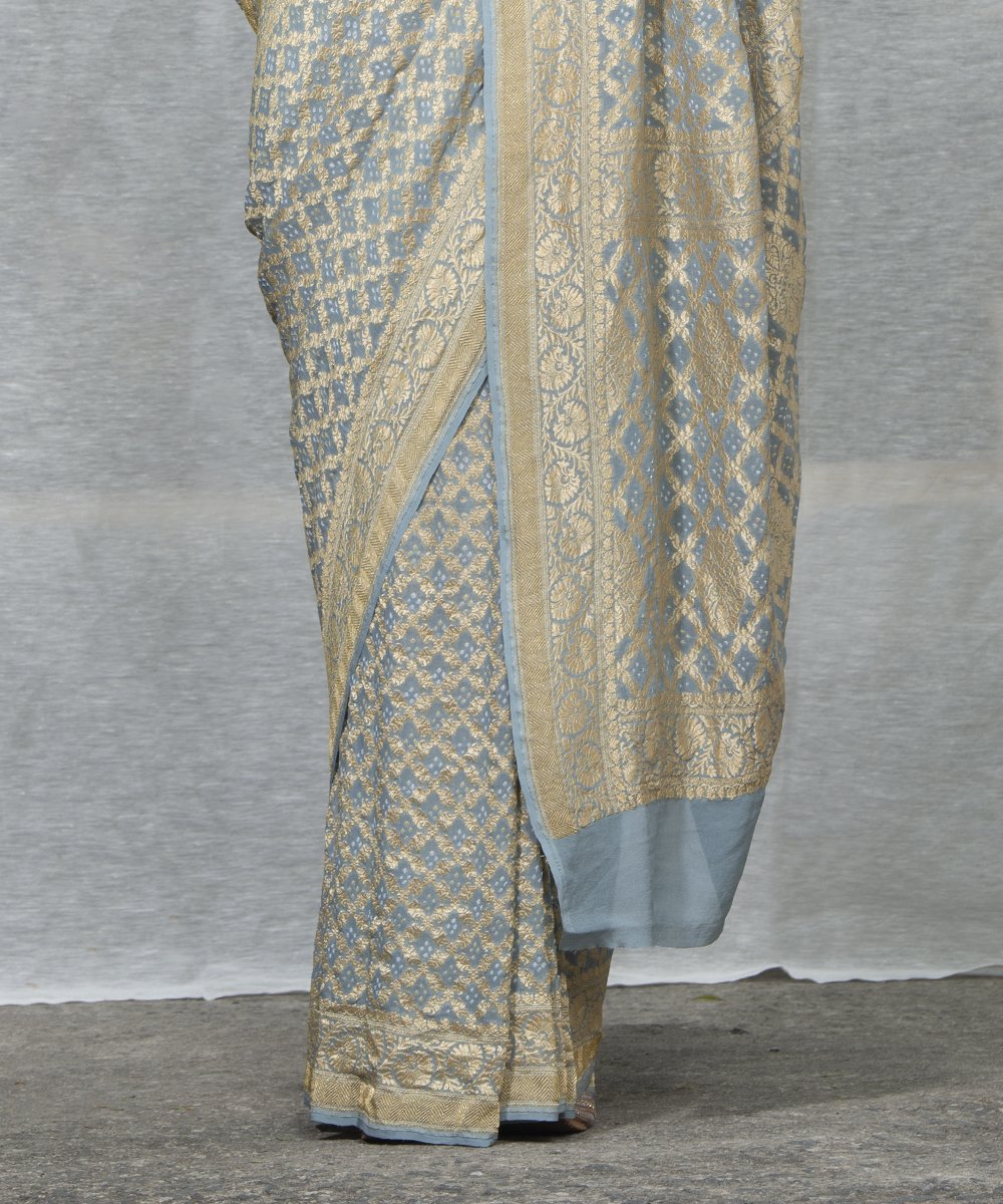 Grey_Handloom_Pure_Georgette_Banarasi_Bandhej_Saree_WeaverStory_04