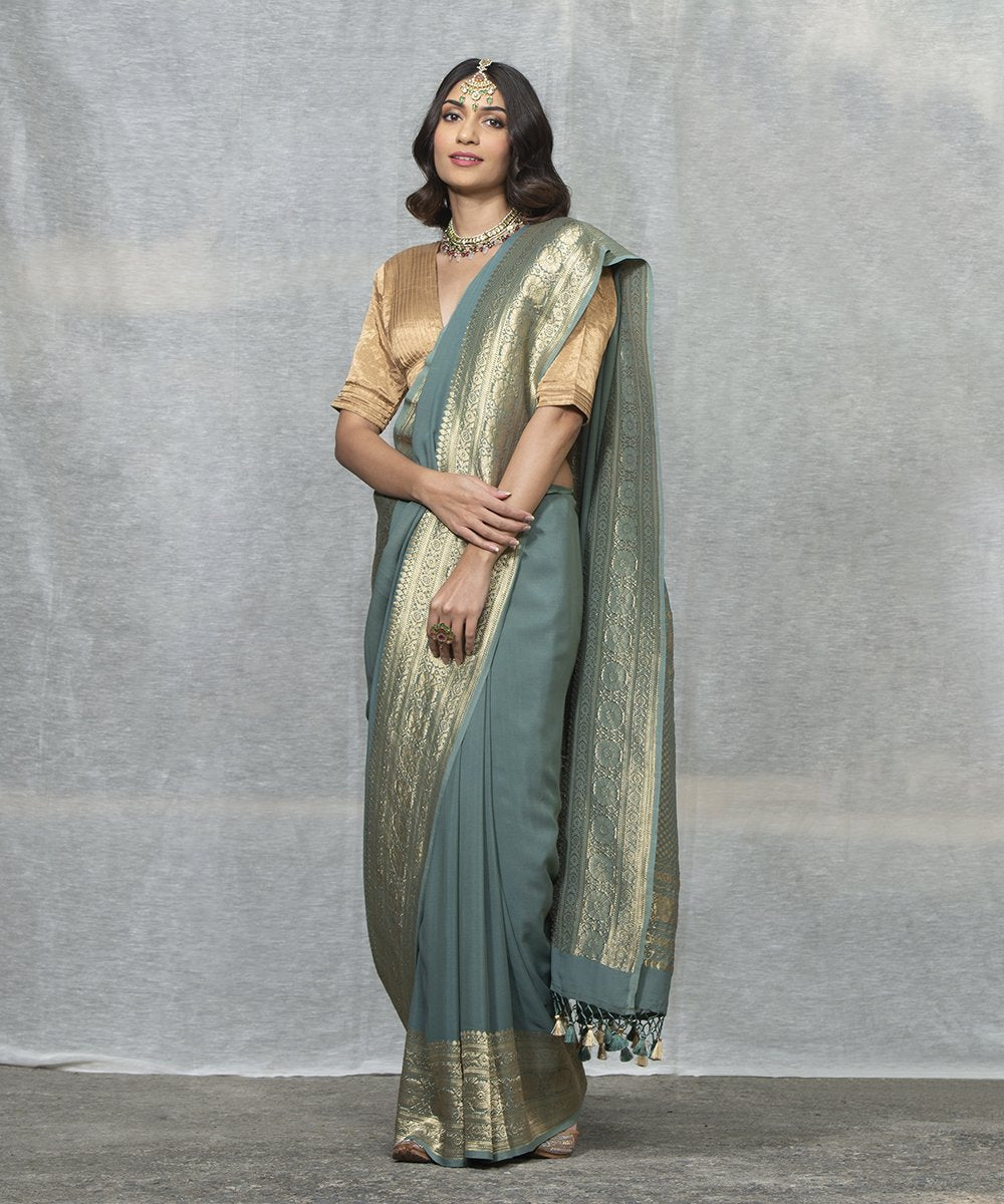 Grey_Handloom_Georgette_Banarasi_Saree_With_Kadhwa_Border_WeaverStory_02