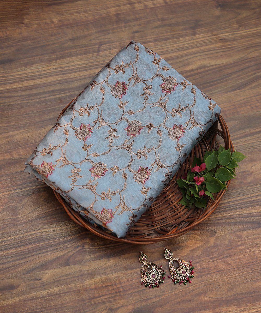 Grey_Handloom_Pure_Mulberry_Silk_Jaal_Banarasi_Fabric_with_Antique_Zari_WeaverStory_01