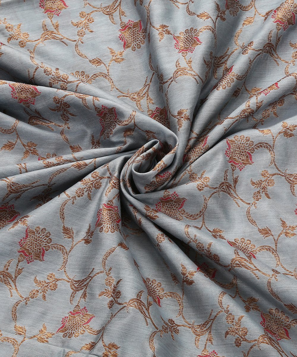 Grey_Handloom_Pure_Mulberry_Silk_Jaal_Banarasi_Fabric_with_Antique_Zari_WeaverStory_05