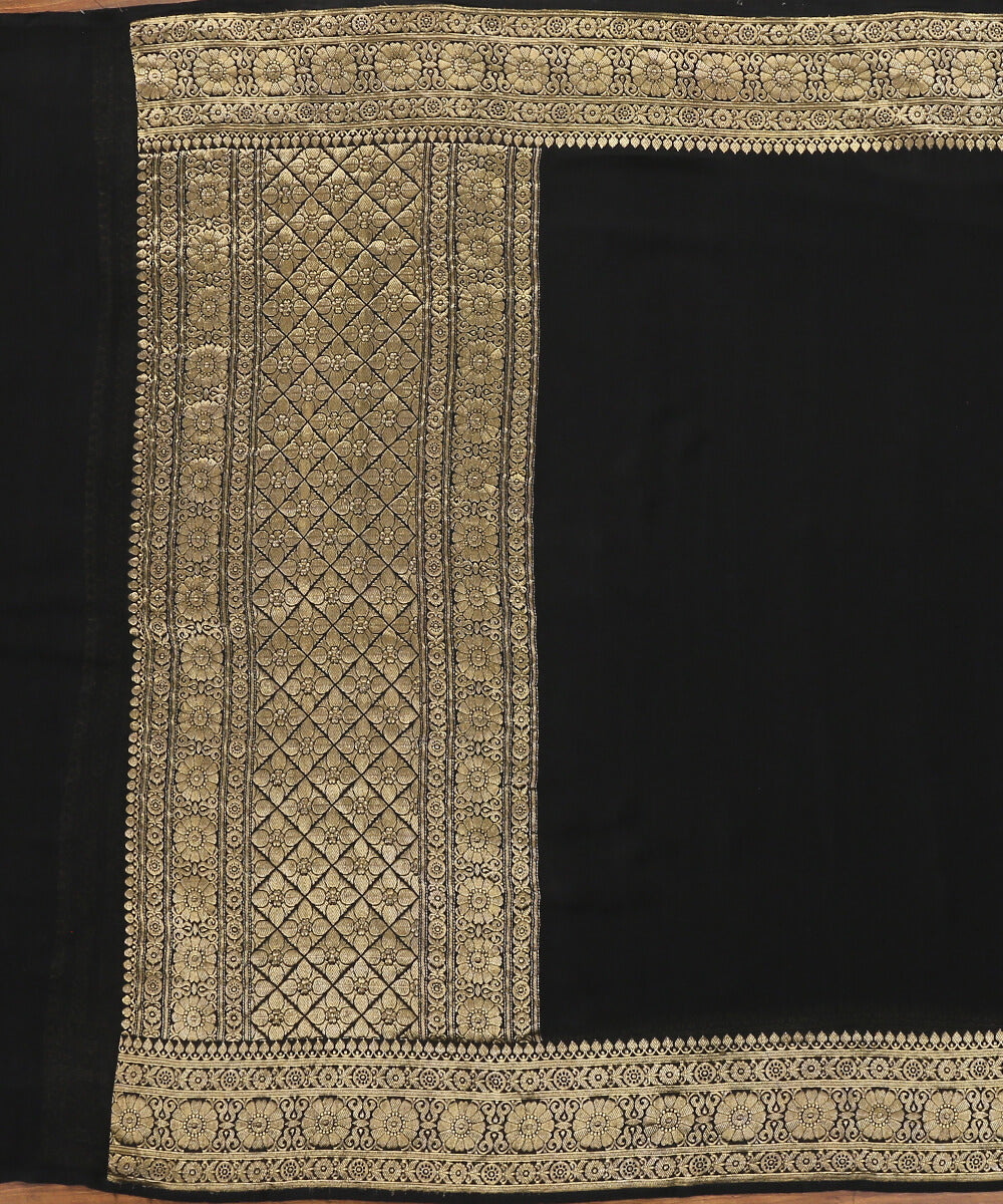 Handloom_Black_Pure_Banarasi_Georgette_Dupatta_With_Kadhwa_Border_WeaverStory_02