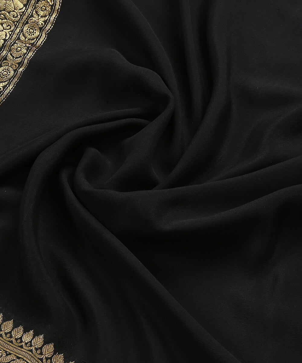 Handloom_Black_Pure_Banarasi_Georgette_Dupatta_With_Kadhwa_Border_WeaverStory_05