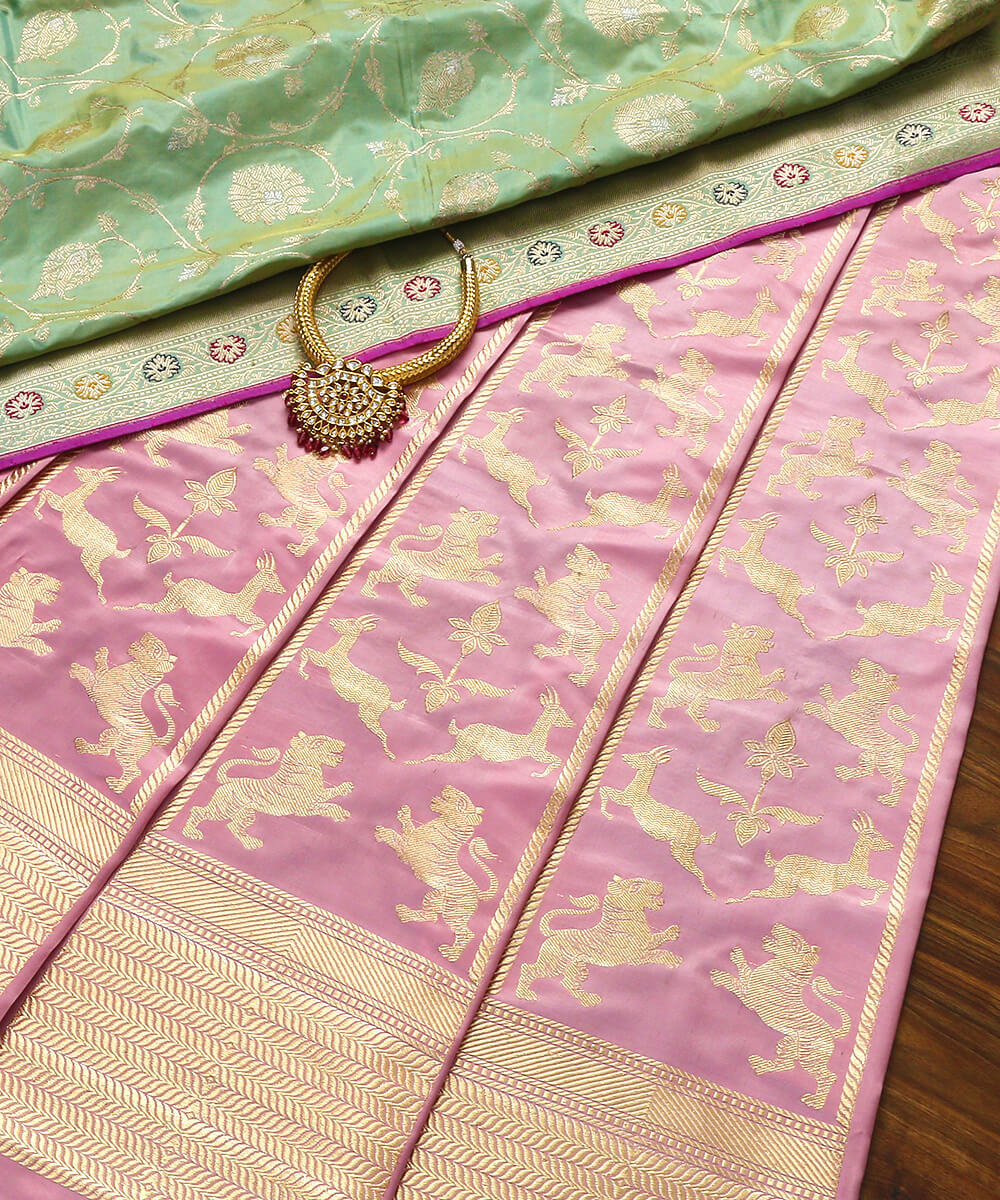 Handloom_Pure_Satin_Silk_Pink_Banarasi_Shikargah_Lehenga_with_Kadhwa_Weave_WeaverStory_01