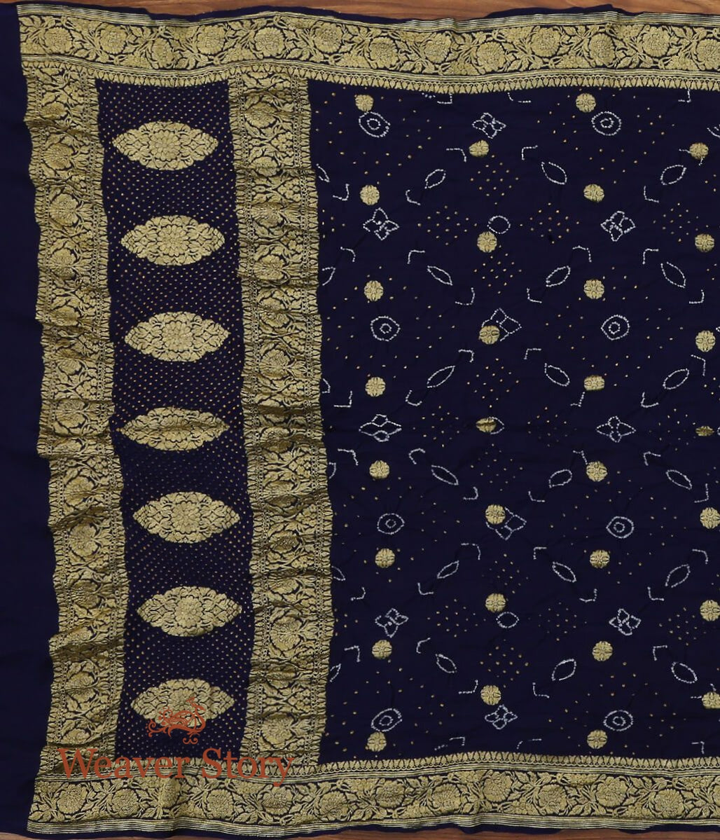 Ink_Blue_Handloom_Banarasi_Bandhej_Dupatta_WeaverStory_02