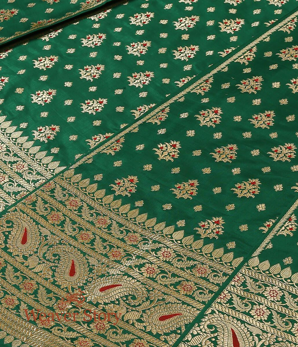 Handloom_Green_Meenakari_Booti_Lehenga_with_Plain_Blouse_WeaverStory_03