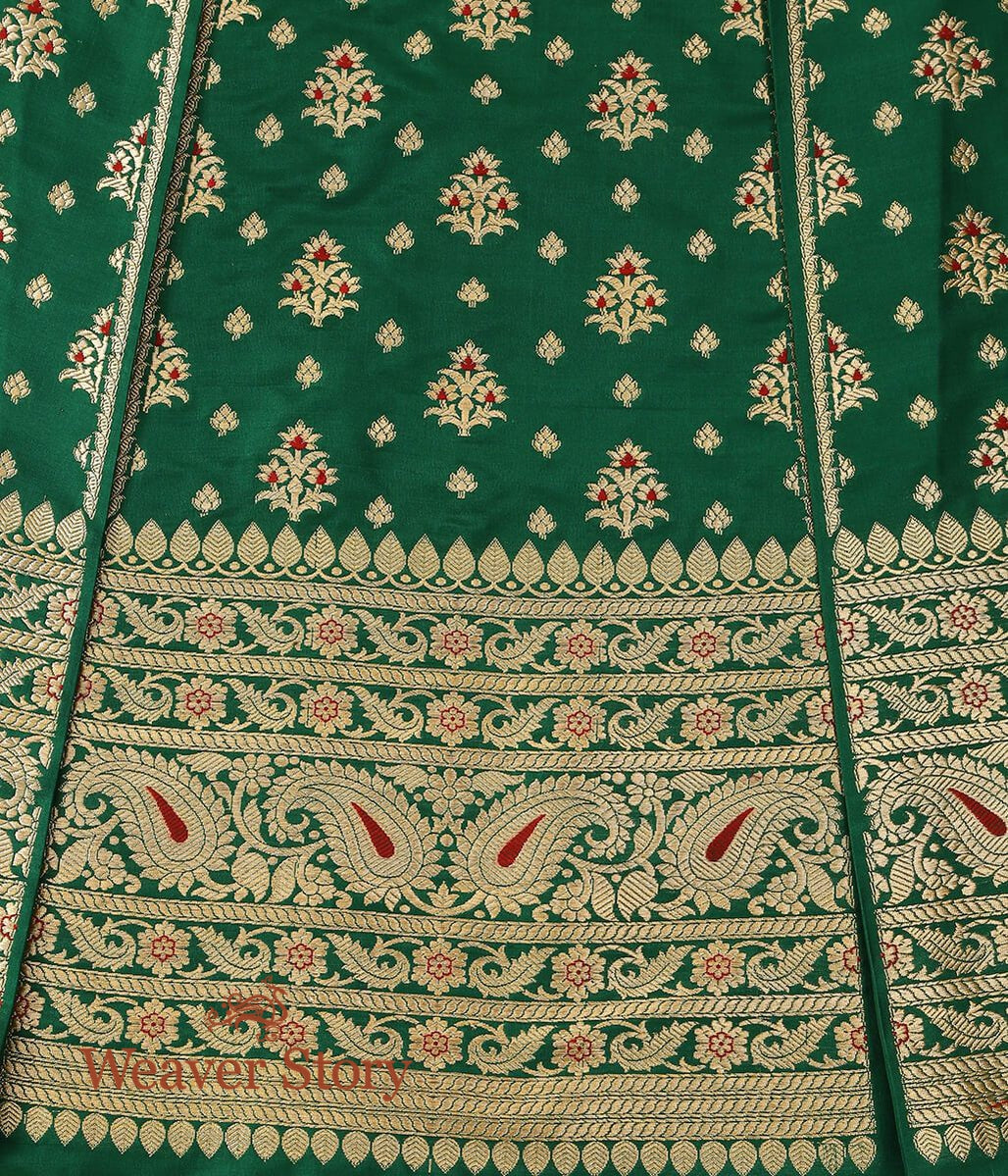 Handloom_Green_Meenakari_Booti_Lehenga_with_Plain_Blouse_WeaverStory_04
