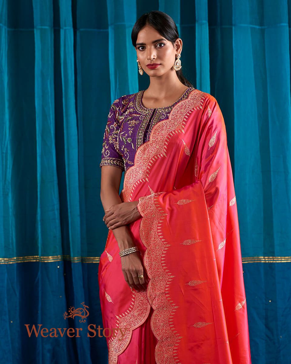 Handloom_Hot_Pink_Scalloped_Border_Banarasi_Silk_Saree_with_a_Brocade_Blouse_WeaverStory_01