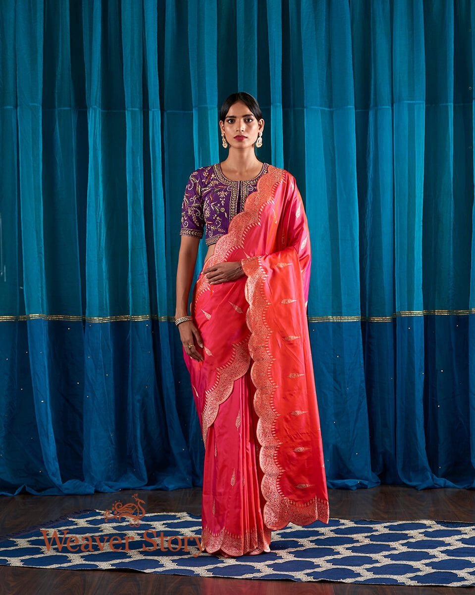 Handloom_Hot_Pink_Scalloped_Border_Banarasi_Silk_Saree_with_a_Brocade_Blouse_WeaverStory_02