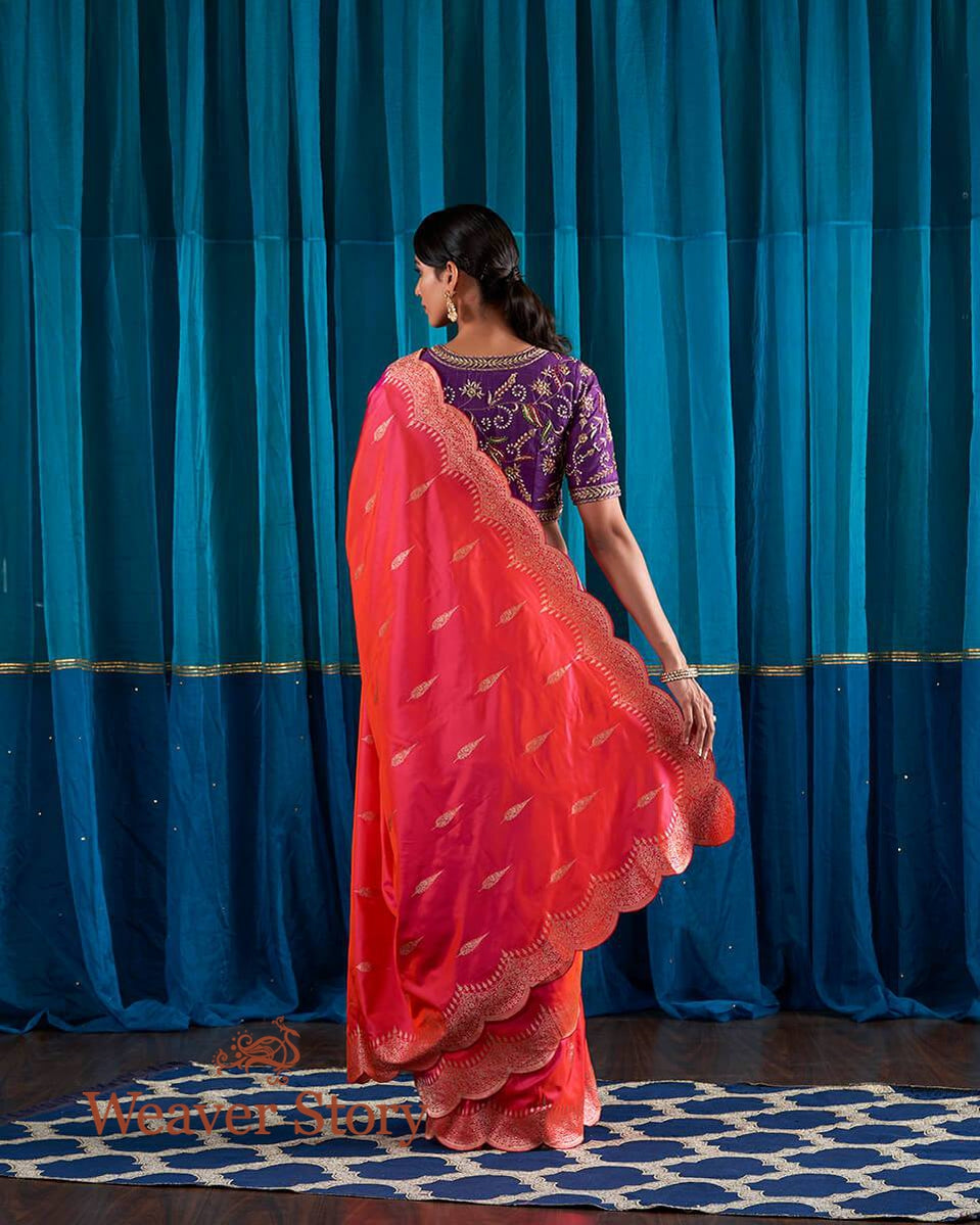 Handloom_Hot_Pink_Scalloped_Border_Banarasi_Silk_Saree_with_a_Brocade_Blouse_WeaverStory_03