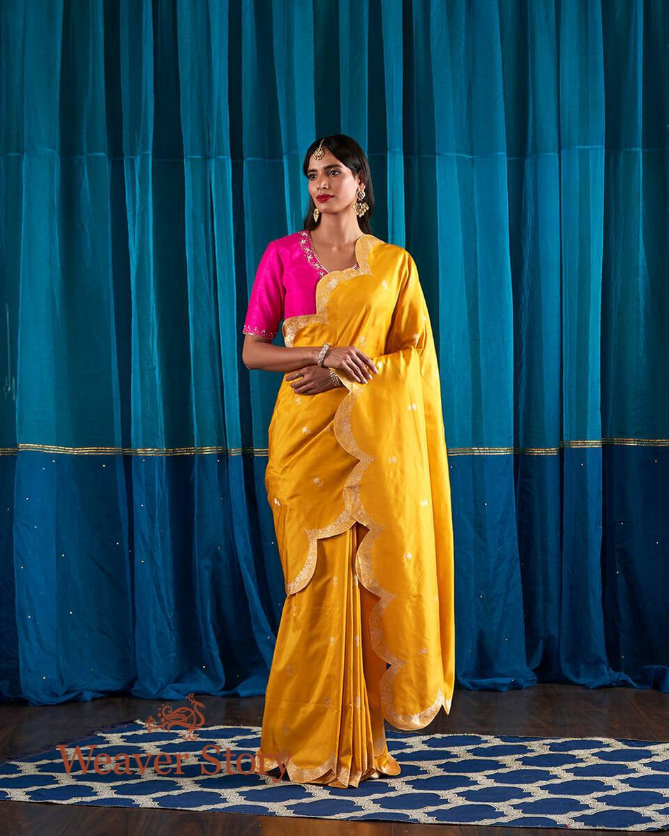 Handloom_Mango_Yellow_Banarasi_Silk_Saree_with_Scalloped_Borders_and_a_Pink_Banarasi_Blouse_WeaverStory_02