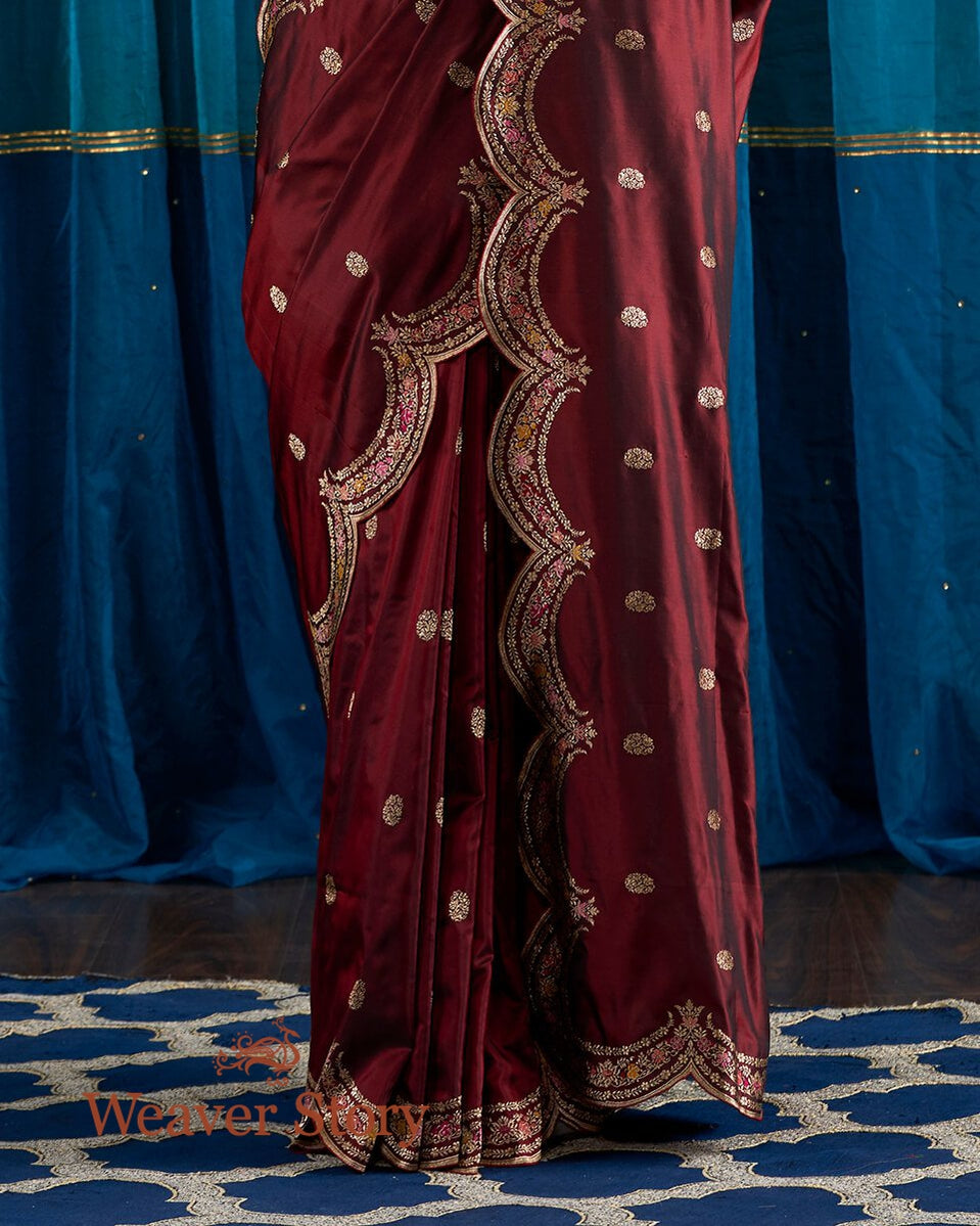 Handloom_Maroon_and_Black_Dual_Tone_Banarasi_Silk_Saree_with_Scalloped_Meenakari_Borders_WeaverStory_04