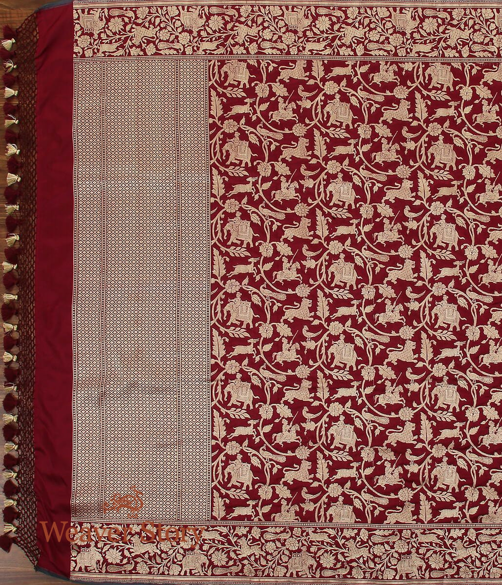 Handloom_Wine_Pure_Silk_Banarasi_Shikargah_Dupatta_WeaverStory_02
