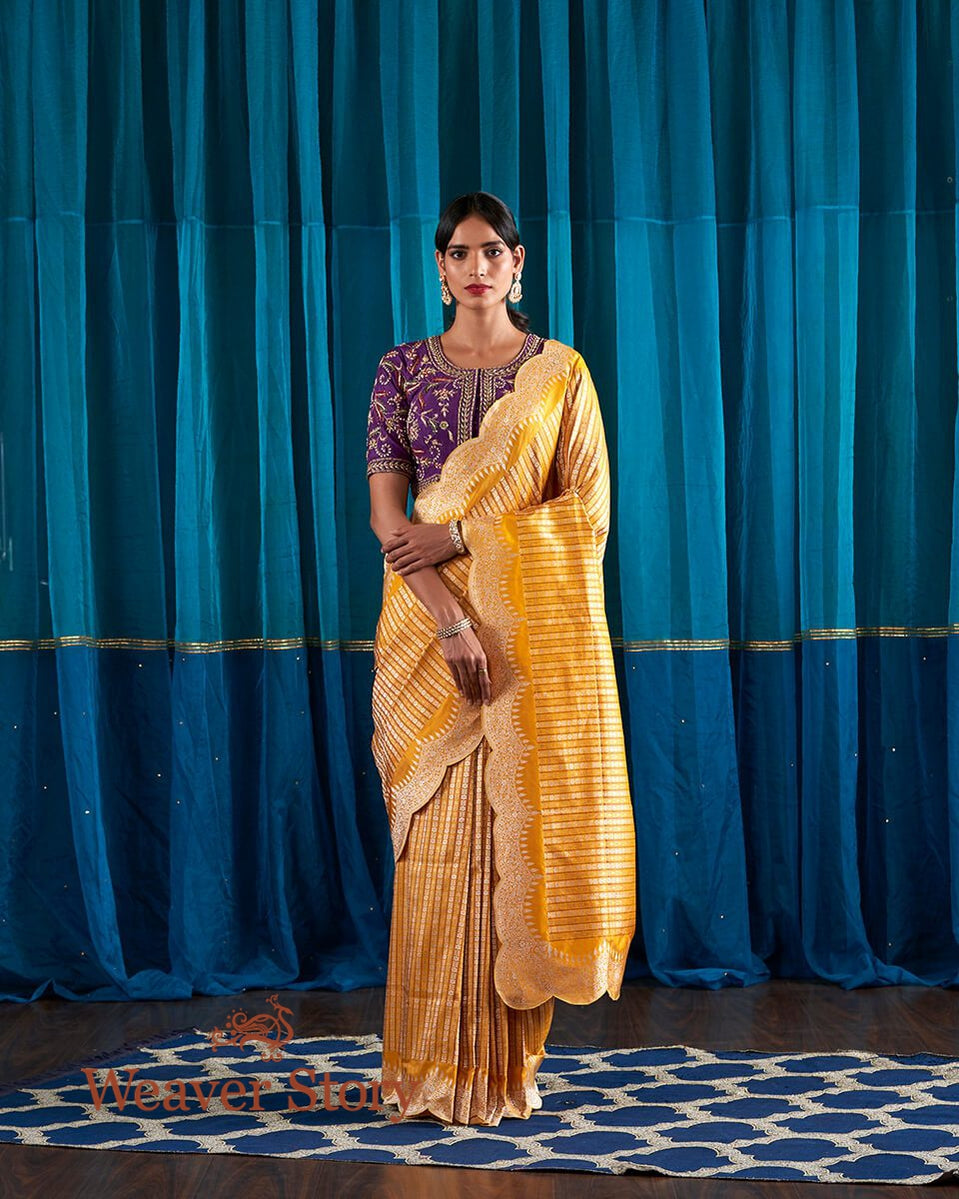 Handloom_Mustard_Banarasi_Silk_Saree_with_Brocade_Weaving_and_Scalloped_Borders_WeaverStory_02