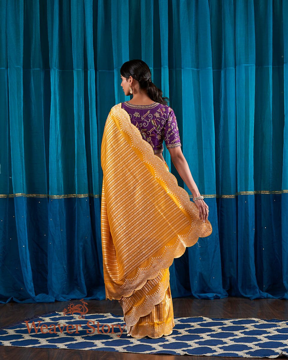 Handloom_Mustard_Banarasi_Silk_Saree_with_Brocade_Weaving_and_Scalloped_Borders_WeaverStory_03