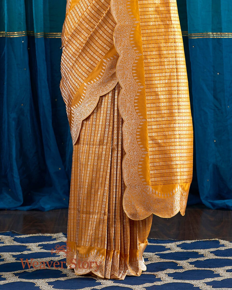 Handloom_Mustard_Banarasi_Silk_Saree_with_Brocade_Weaving_and_Scalloped_Borders_WeaverStory_04