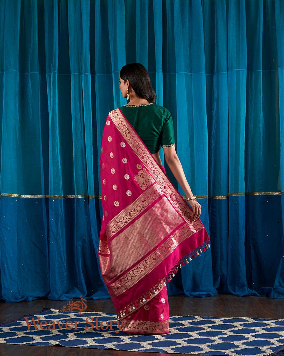 Indian_Pink_Banarasi_Handloom_Saree_with_Kadhwa_Booti_and_Lion_Motifs_WeaverStory_03