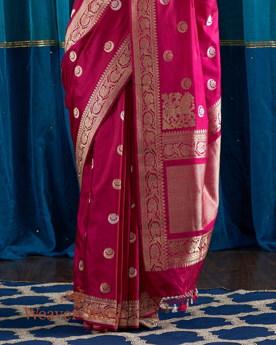 Indian_Pink_Banarasi_Handloom_Saree_with_Kadhwa_Booti_and_Lion_Motifs_WeaverStory_04