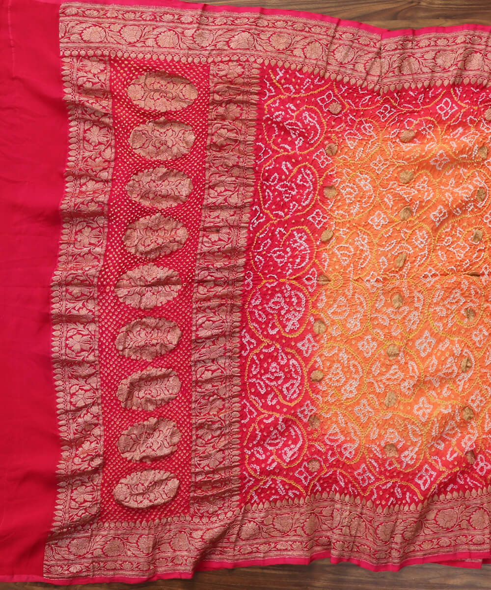 Handloom_Pink_and_Peach_Dual_Tone_Banarasi_Bandhej_Dupatta_WeaverStory_02