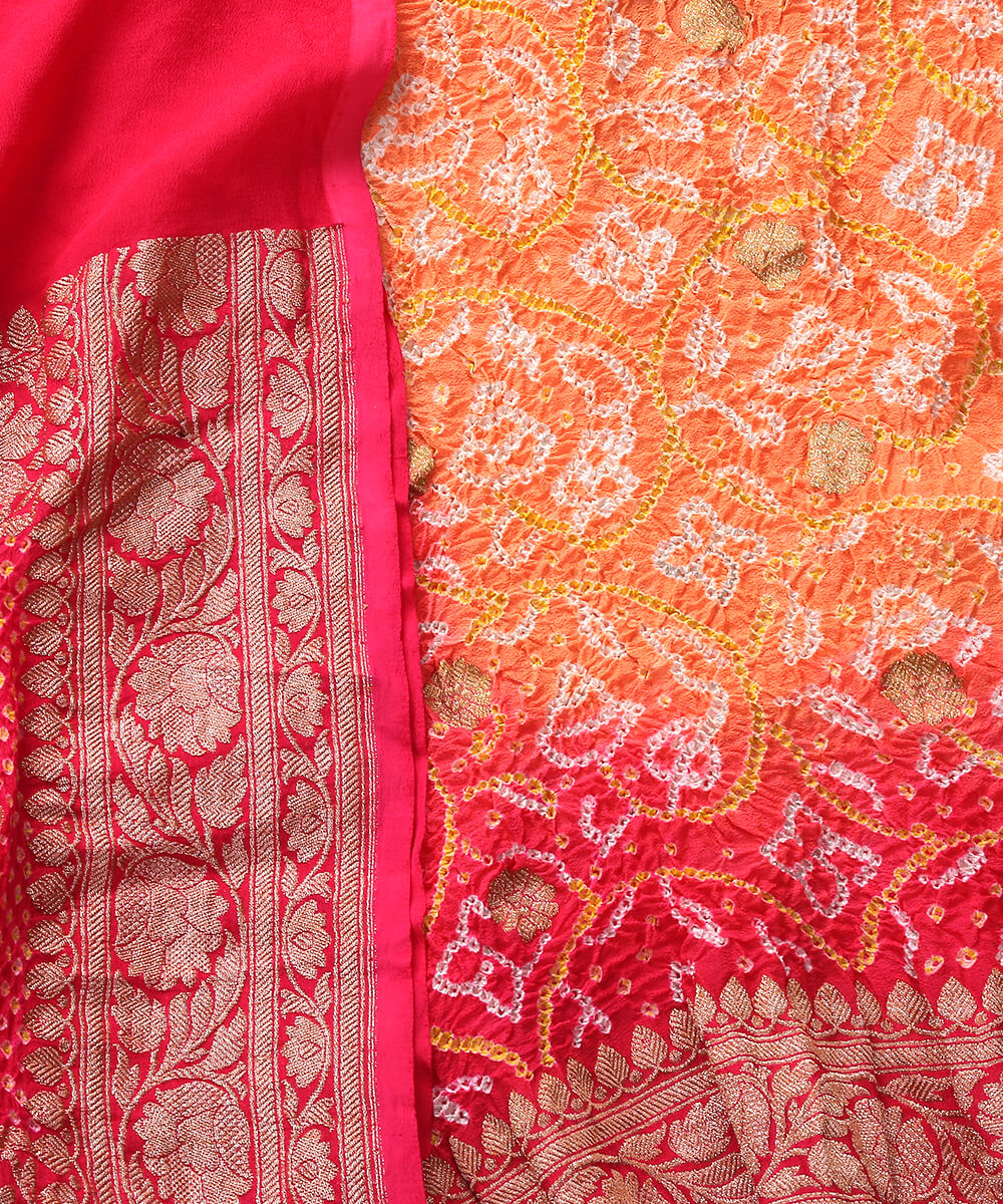 Handloom_Pink_and_Peach_Dual_Tone_Banarasi_Bandhej_Dupatta_WeaverStory_04