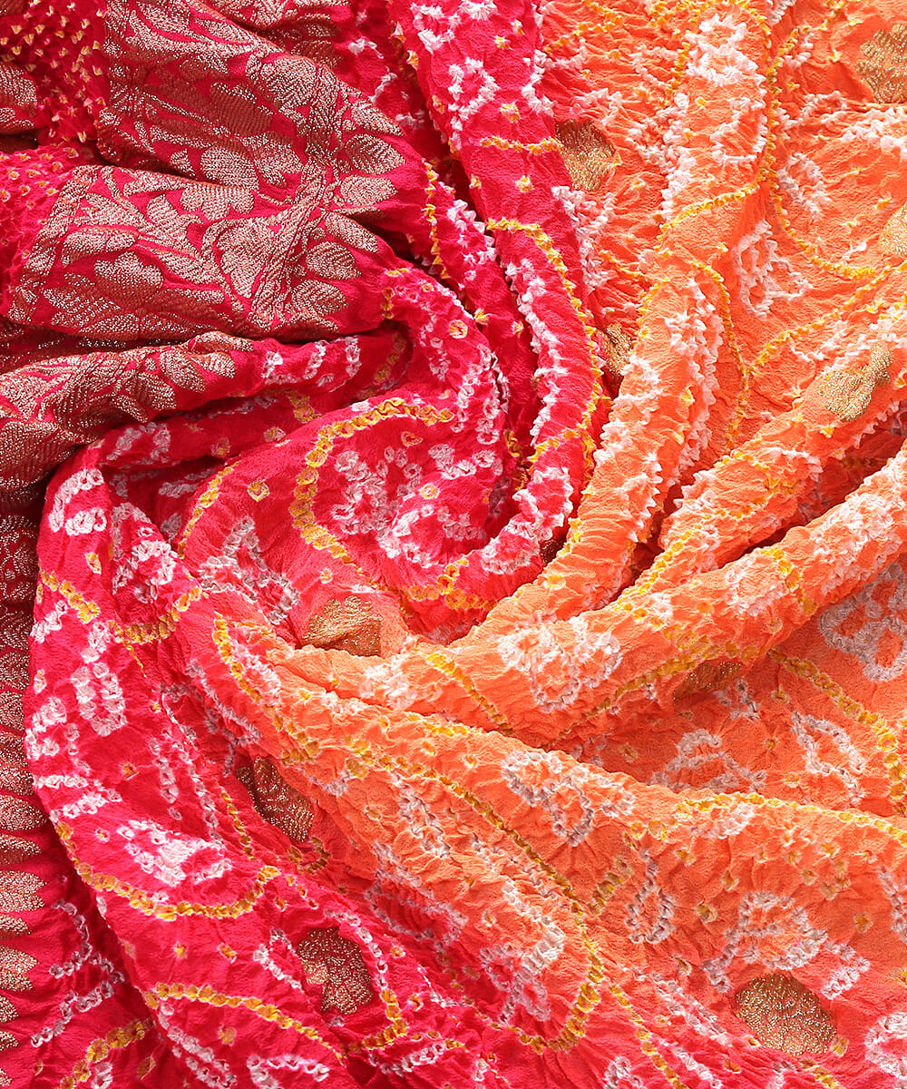 Handloom_Pink_and_Peach_Dual_Tone_Banarasi_Bandhej_Dupatta_WeaverStory_05