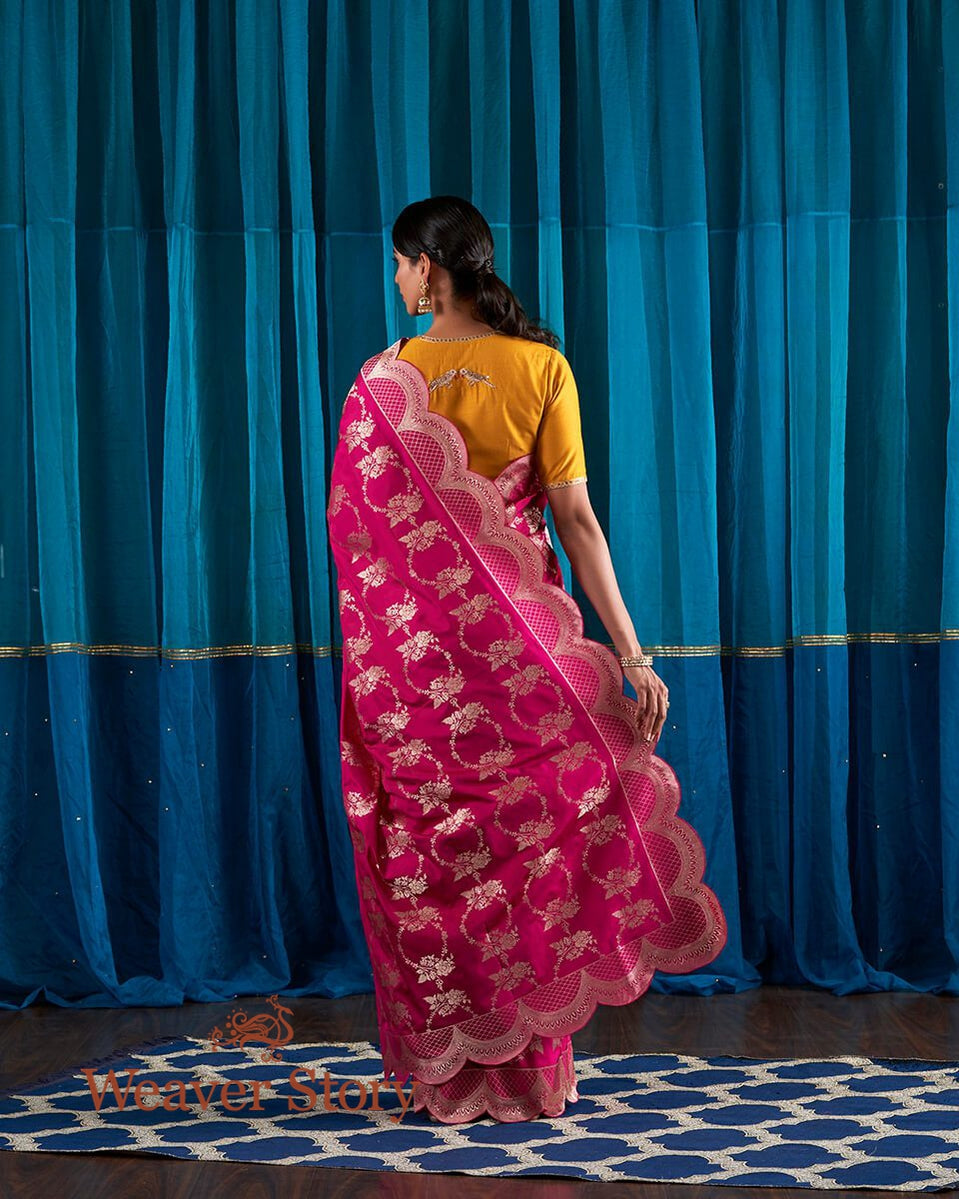 Handloom_Indian_Pink_Banarasi_Silk_Saree_with_Scalloped_Borders_WeaverStory_03