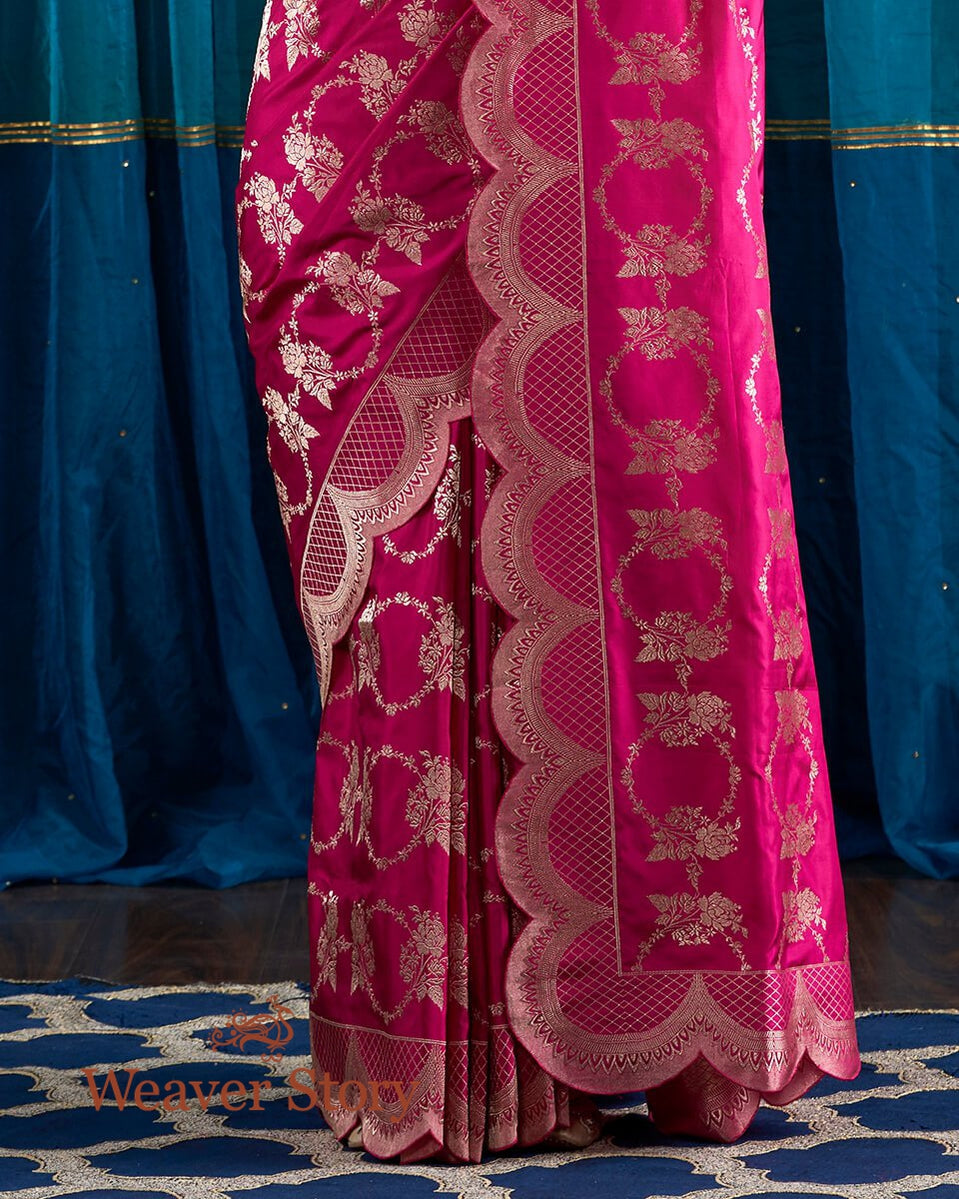 Handloom_Indian_Pink_Banarasi_Silk_Saree_with_Scalloped_Borders_WeaverStory_04