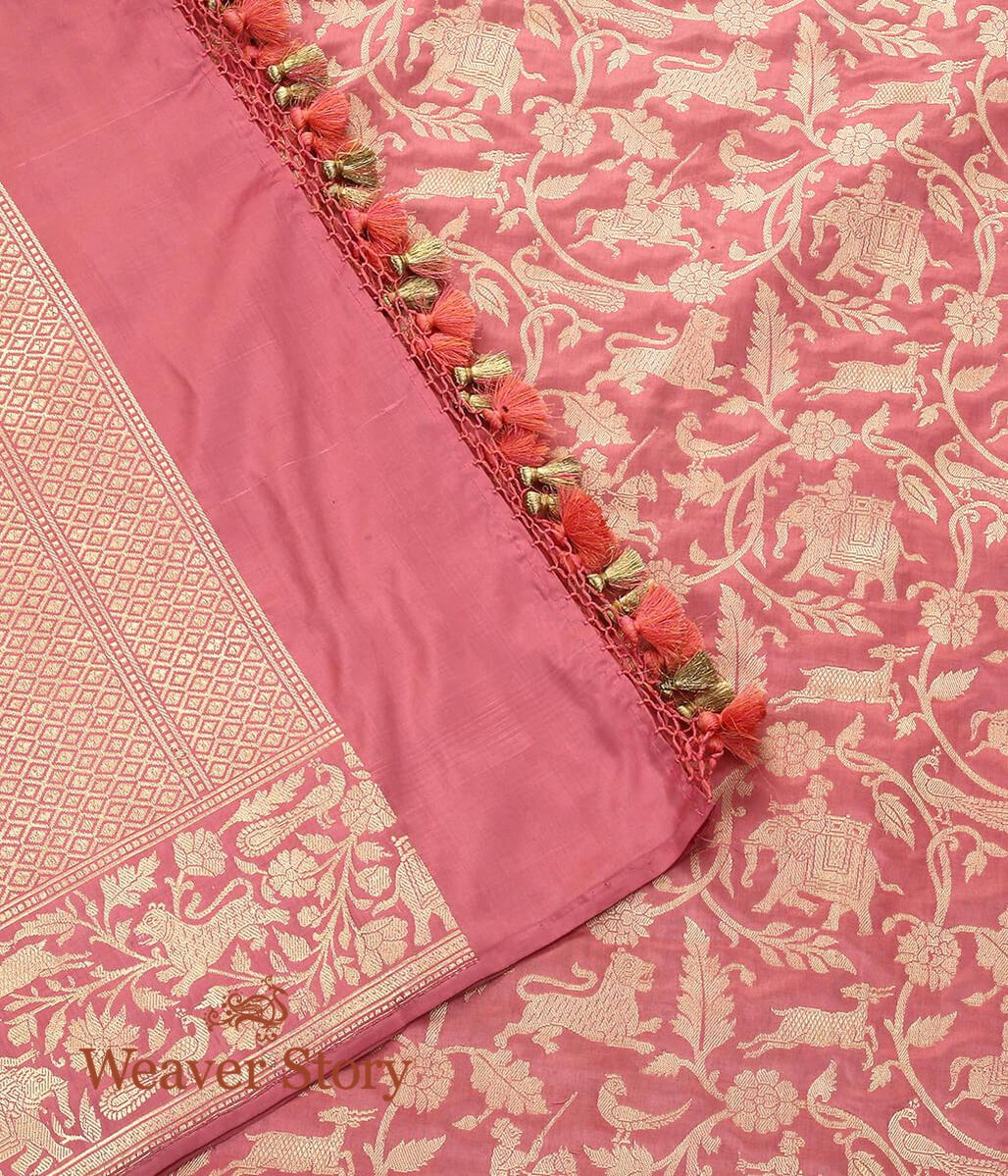 Handloom_Rose_Pink_Banarasi_Shikargah_Dupatta_WeaverStory_04