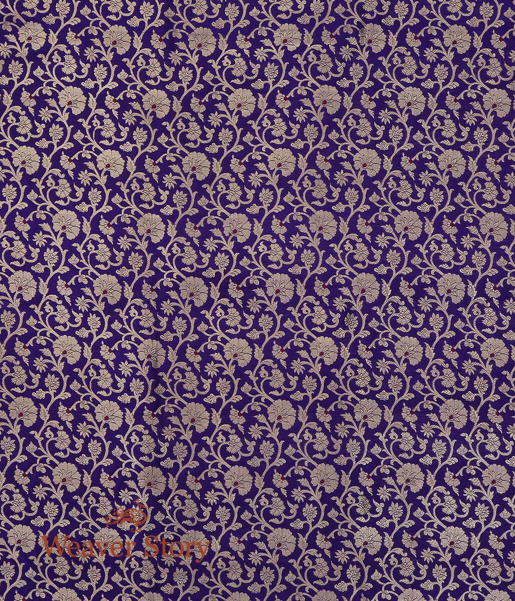 Handloom_Purple_Pure_Katan_Silk_Floral_Kimkhab_Fabric_with_Meenakari_WeaverStory_04