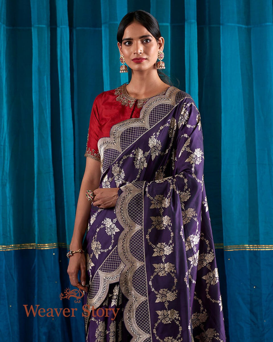 Handloom_Deep_Purple_Banarasi_Silk_Saree_with_Scalloped_Borders_WeaverStory_01