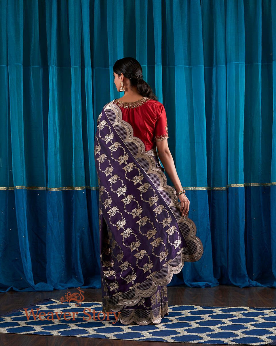 Handloom_Deep_Purple_Banarasi_Silk_Saree_with_Scalloped_Borders_WeaverStory_03