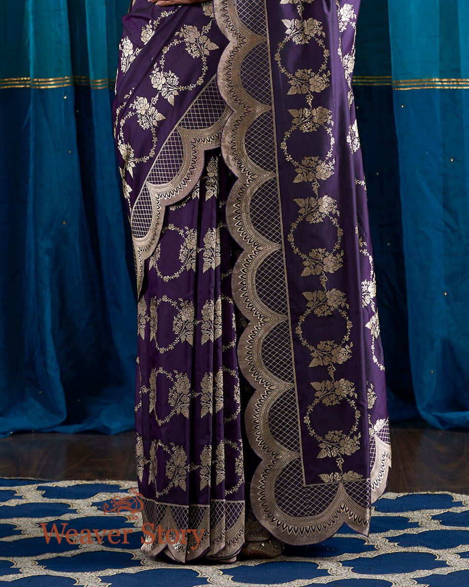 Handloom_Deep_Purple_Banarasi_Silk_Saree_with_Scalloped_Borders_WeaverStory_04