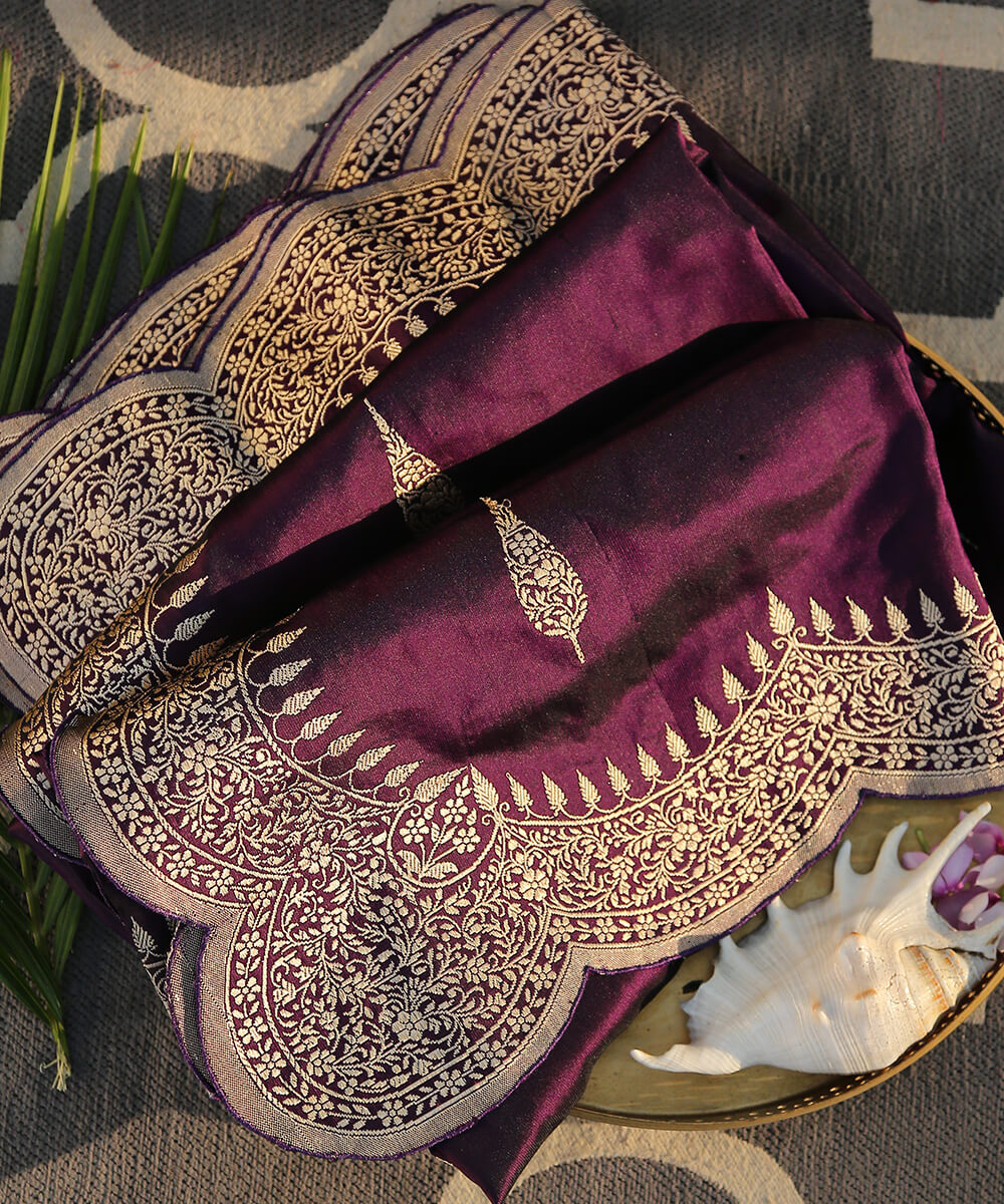 Handloom_Wine_Pure_Katan_Silk_Banarasi_Dupatta_with_Scalloped_Borders_WeaverStory_01
