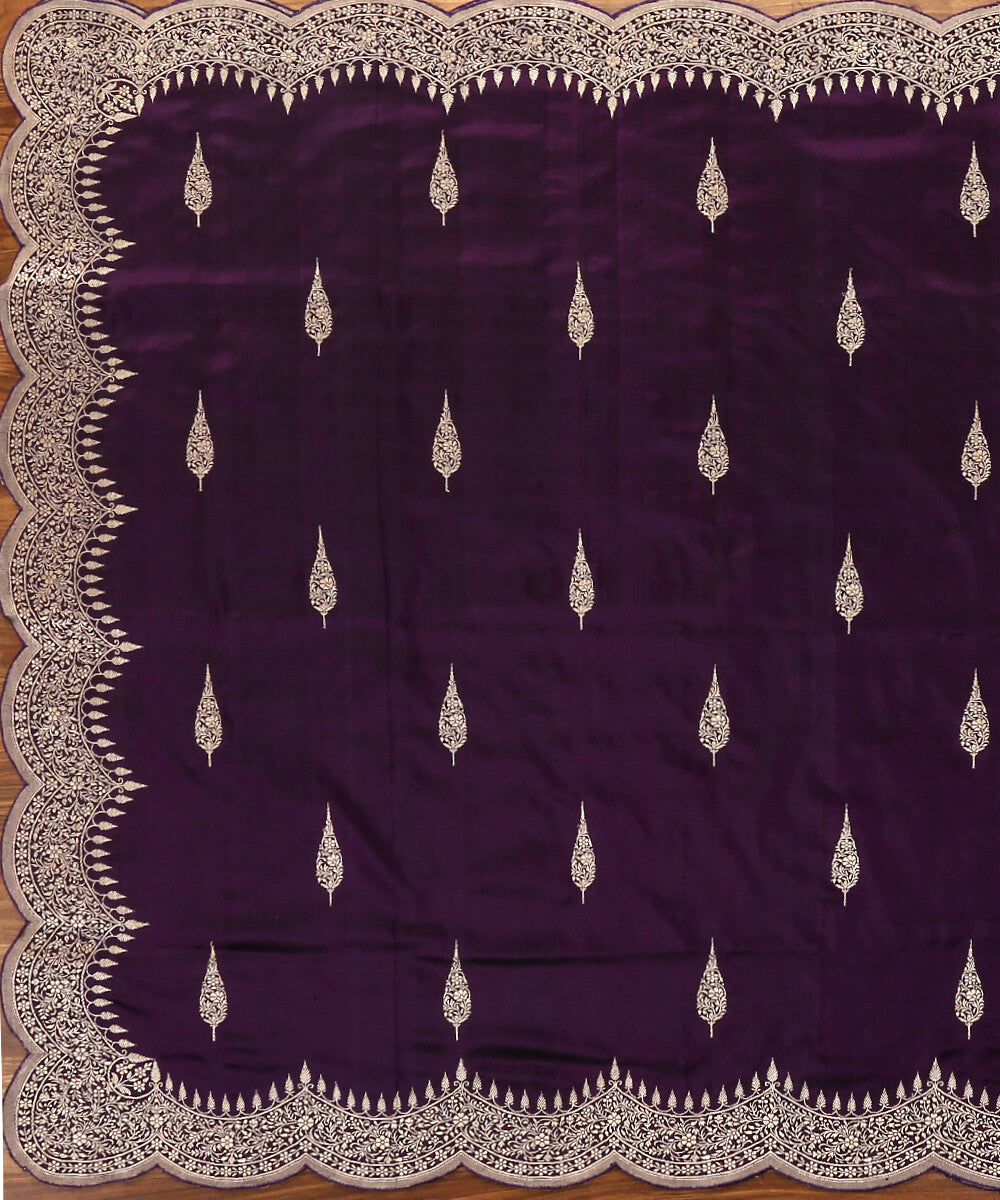 Handloom_Wine_Pure_Katan_Silk_Banarasi_Dupatta_with_Scalloped_Borders_WeaverStory_02
