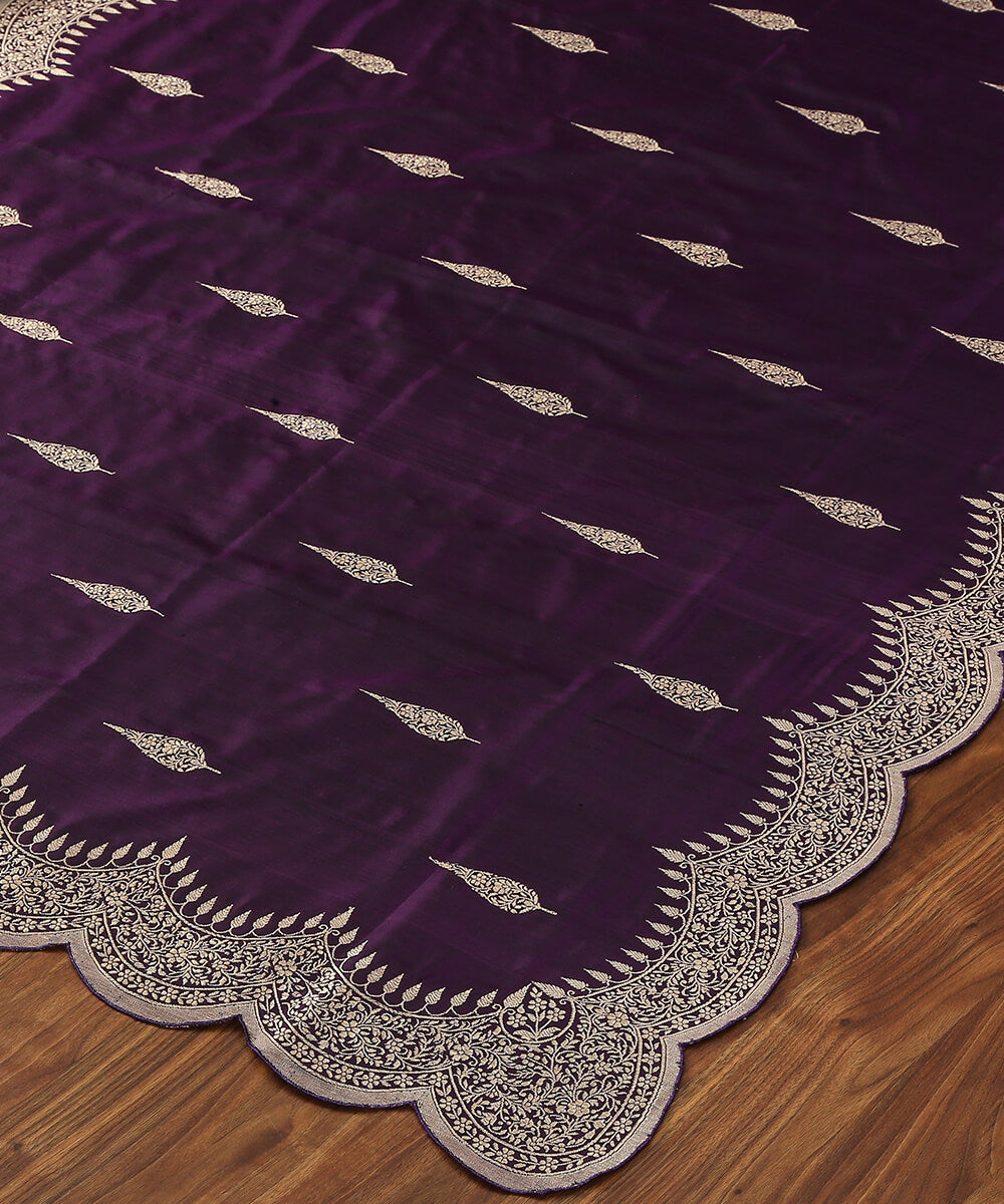 Handloom_Wine_Pure_Katan_Silk_Banarasi_Dupatta_with_Scalloped_Borders_WeaverStory_03