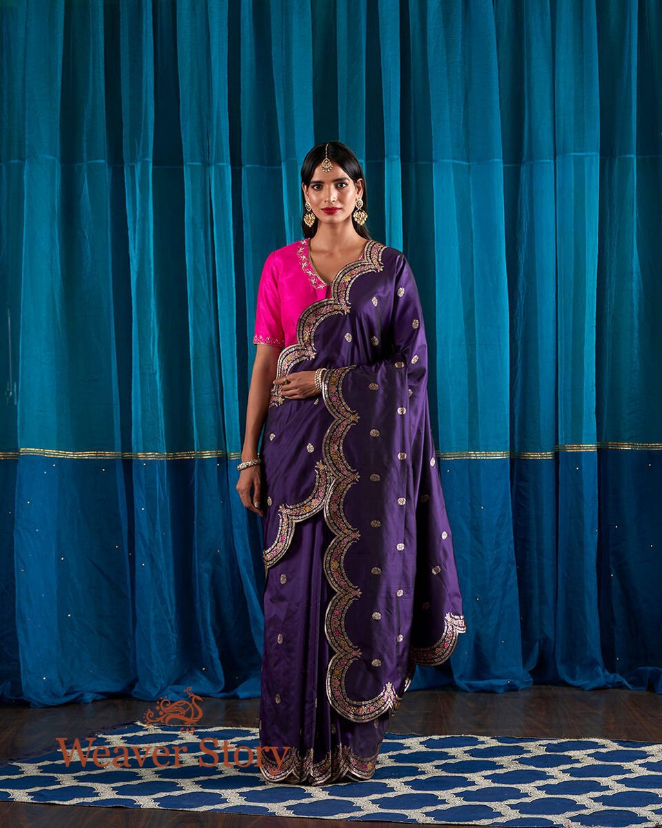 Handloom_Purple_Banarasi_Silk_Saree_with_Scalloped_Borders_WeaverStory_02