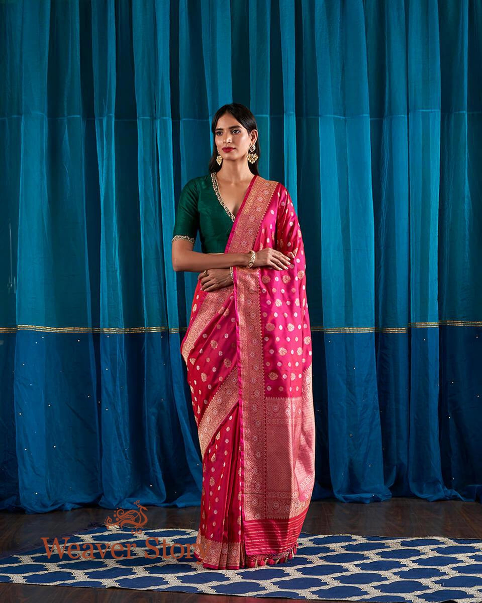 Rani_Pink_Banarasi_Handloom_Saree_woven_in_Ektara_Weave_WeaverStory_02