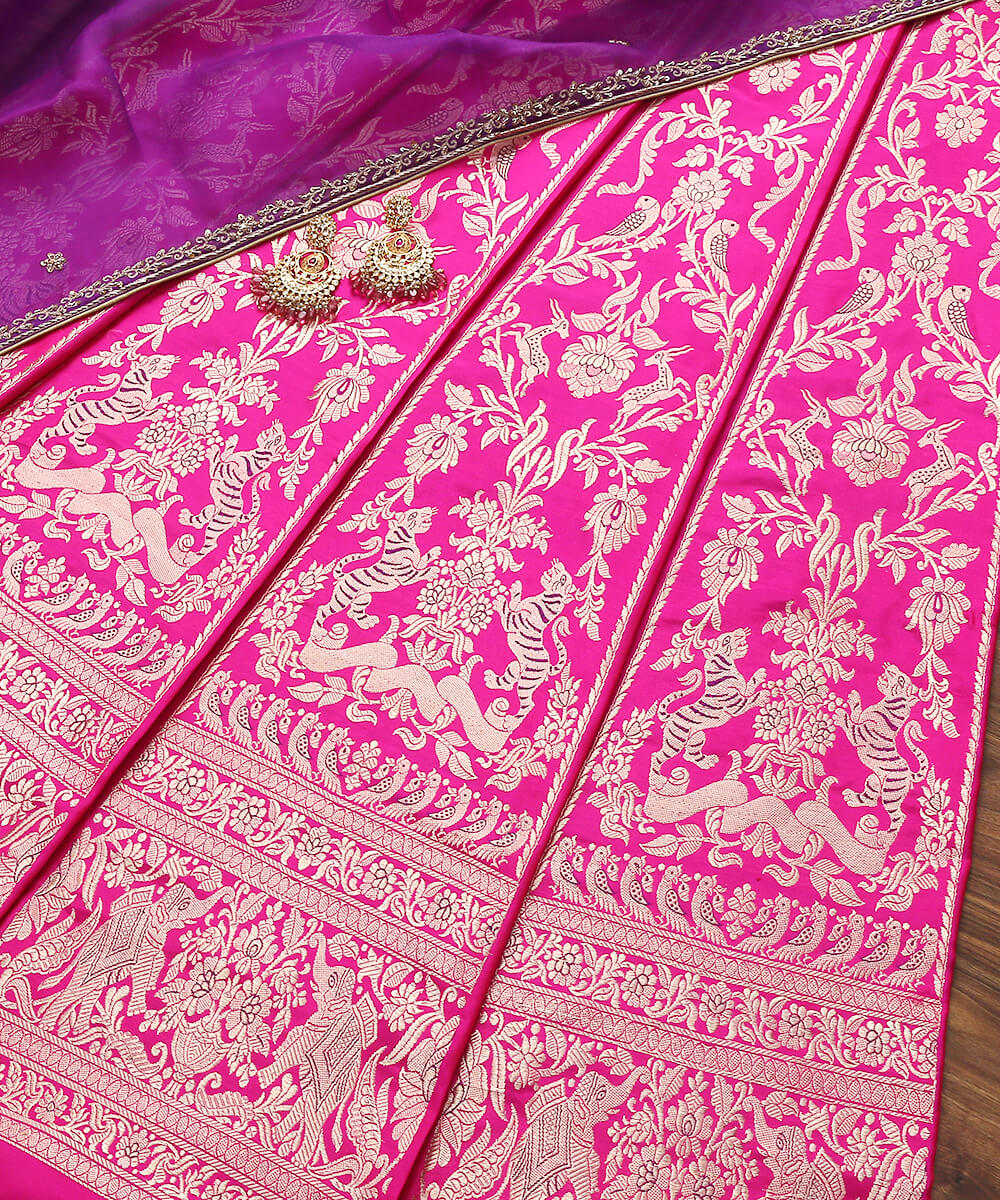Handloom_Rani_Pink_Banarasi_Katan_Silk_Kadhwa_Shikargah_Lehenga_WeaverStory_01