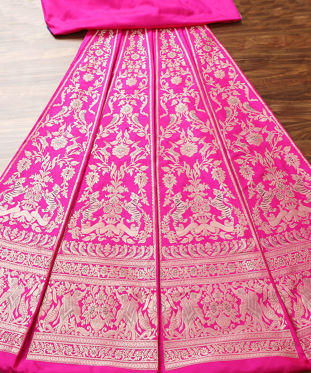 Handloom_Rani_Pink_Banarasi_Katan_Silk_Kadhwa_Shikargah_Lehenga_WeaverStory_02