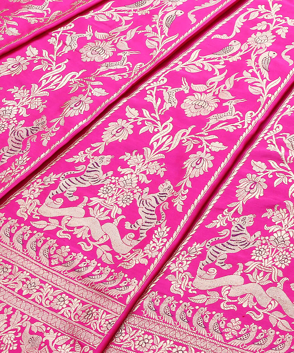 Handloom_Rani_Pink_Banarasi_Katan_Silk_Kadhwa_Shikargah_Lehenga_WeaverStory_03