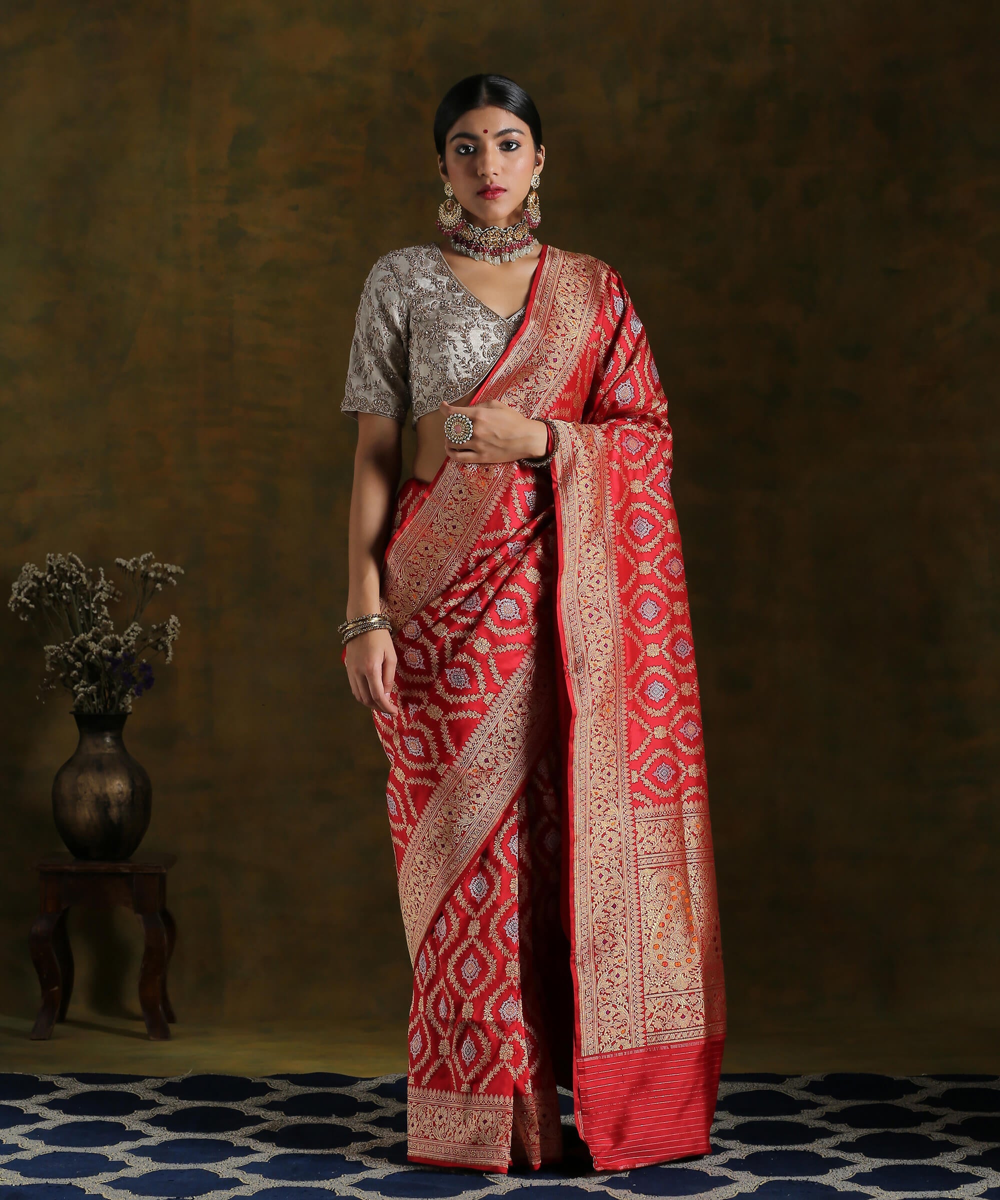 Handloom_Red_Pure_Katan_Silk_Banarasi_Jangla_Saree_with_Meenakari_WeaverStory_02