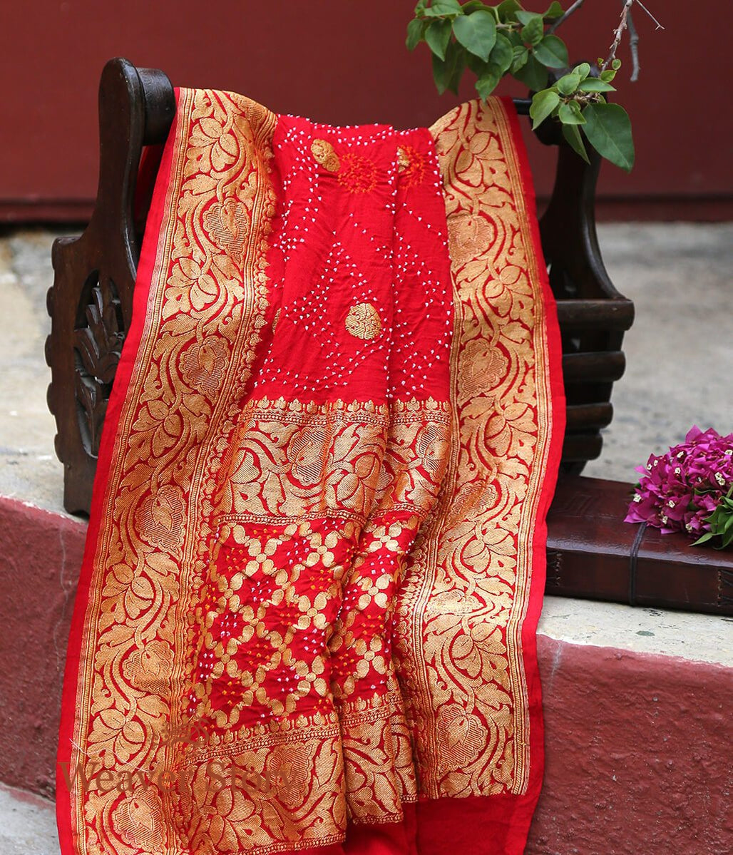 Bridal_Red_Handwoven_and_Hand_Tied_Banarasi_Bandhej_Dupatta_WeaverStory_01