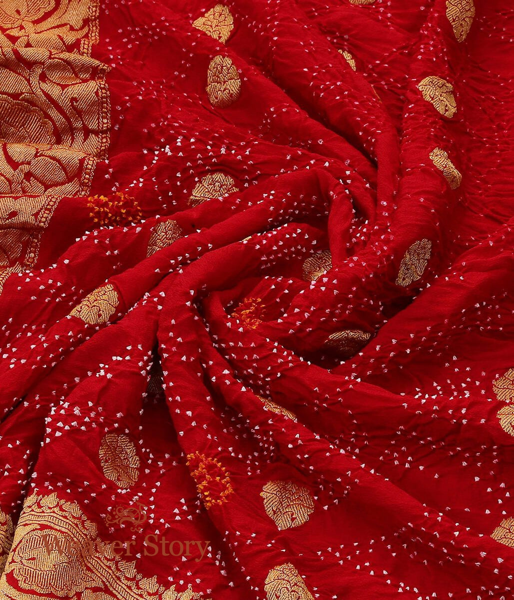 Bridal_Red_Handwoven_and_Hand_Tied_Banarasi_Bandhej_Dupatta_WeaverStory_05