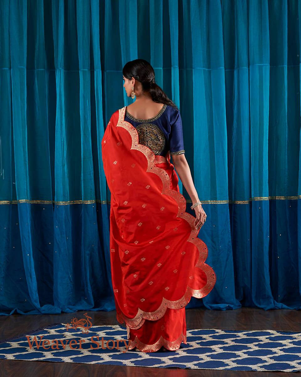 Handloom_Red_Banarasi_Silk_Saree_with_Scalloped_Borders_WeaverStory_03