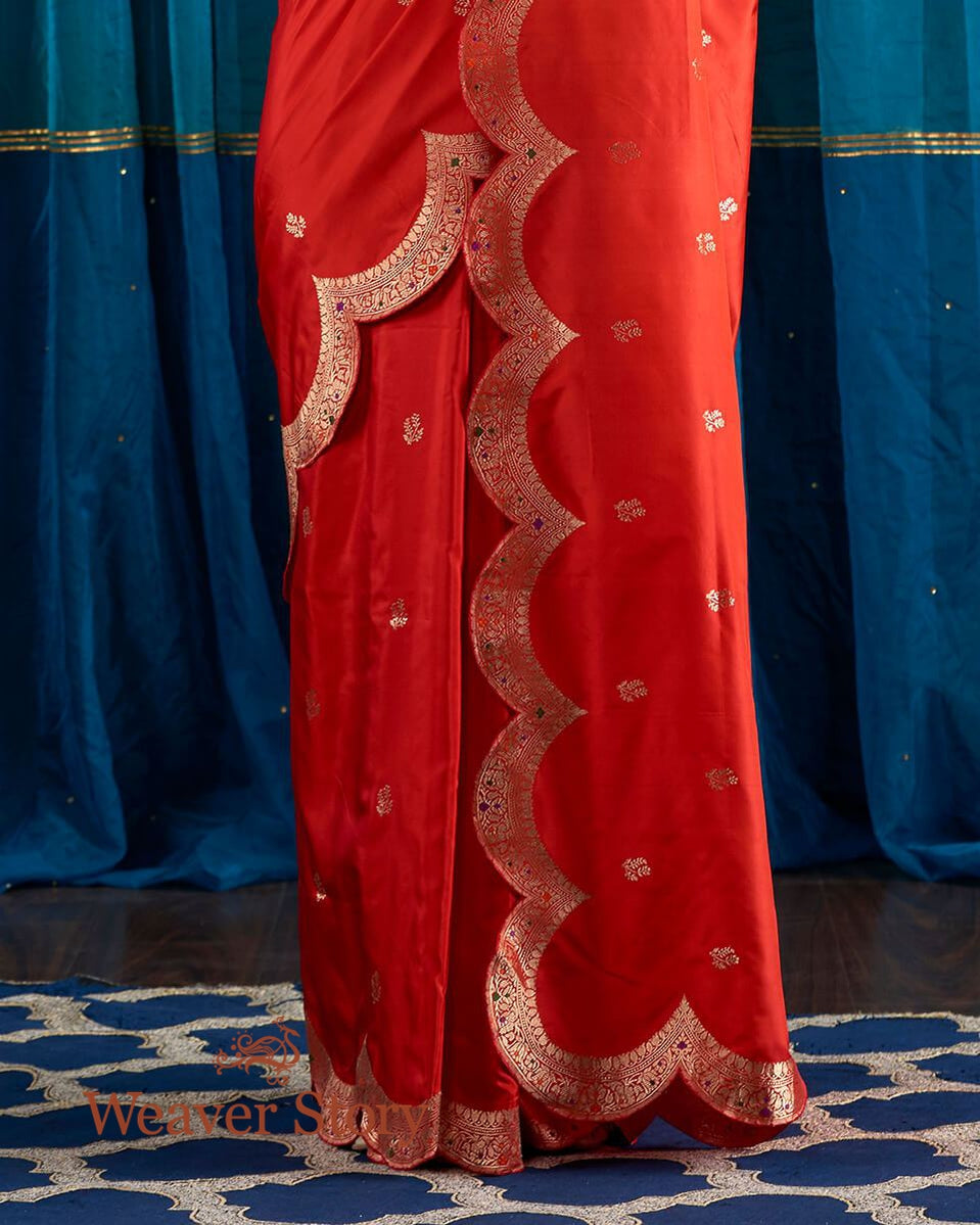 Handloom_Red_Banarasi_Silk_Saree_with_Scalloped_Borders_WeaverStory_04