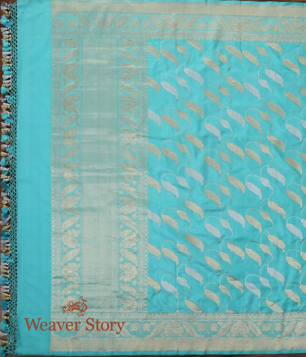Handloom_Turquoise_Banarasi_Silk_Dupatta_with_Gold_and_Silver_Zari_Jaal_WeaverStory_02