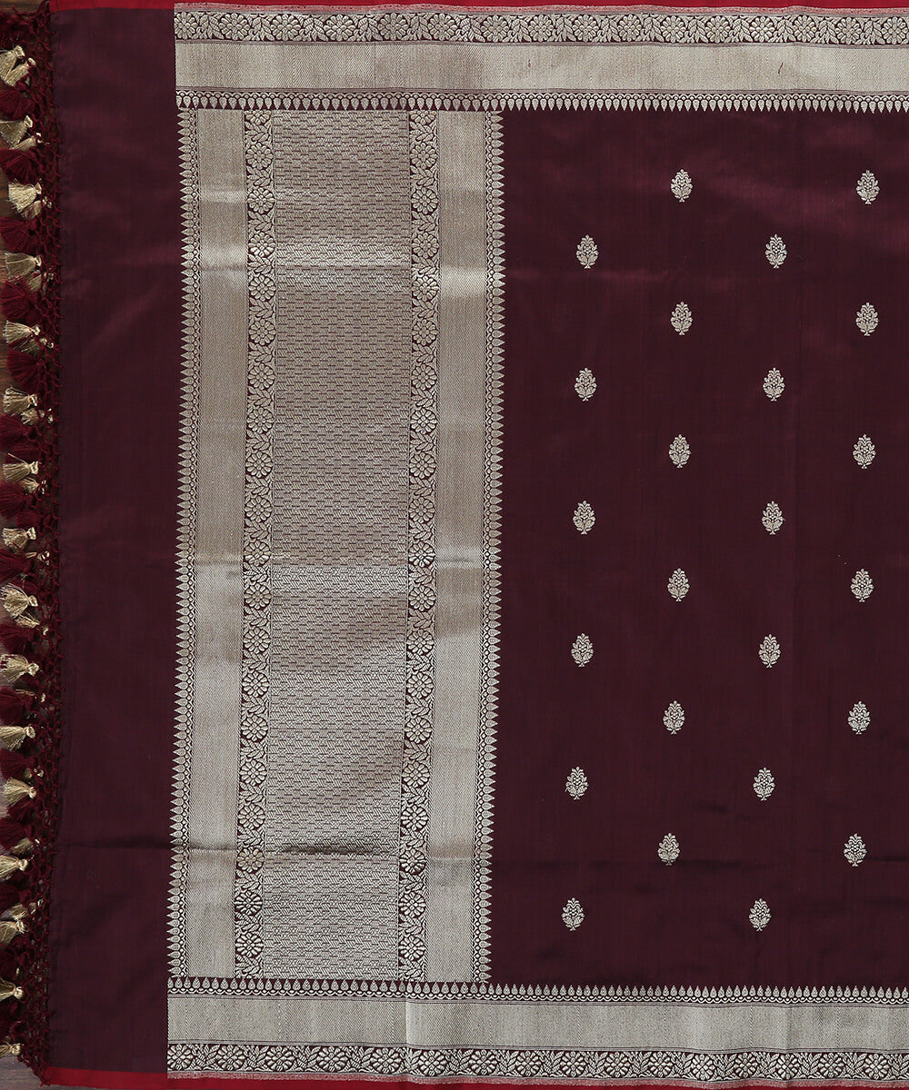 Handloom_Wine_Pure_Katan_Silk_Banarasi_Dupatta_with_Kadhwa_Booti_WeaverStory_02