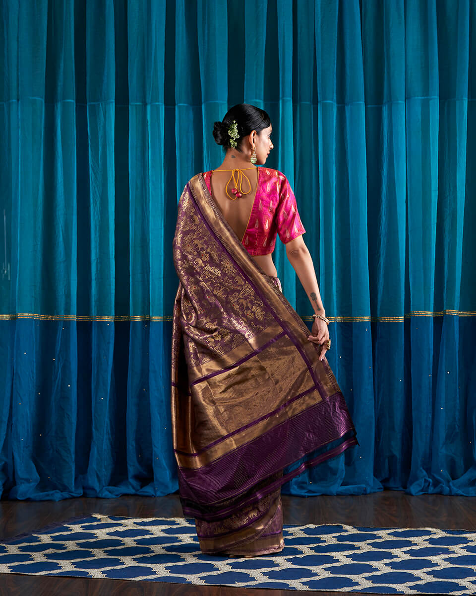 Handloom_Wine_Kimkhab_Shikargah_Banarasi_Saree_WeaverStory_03