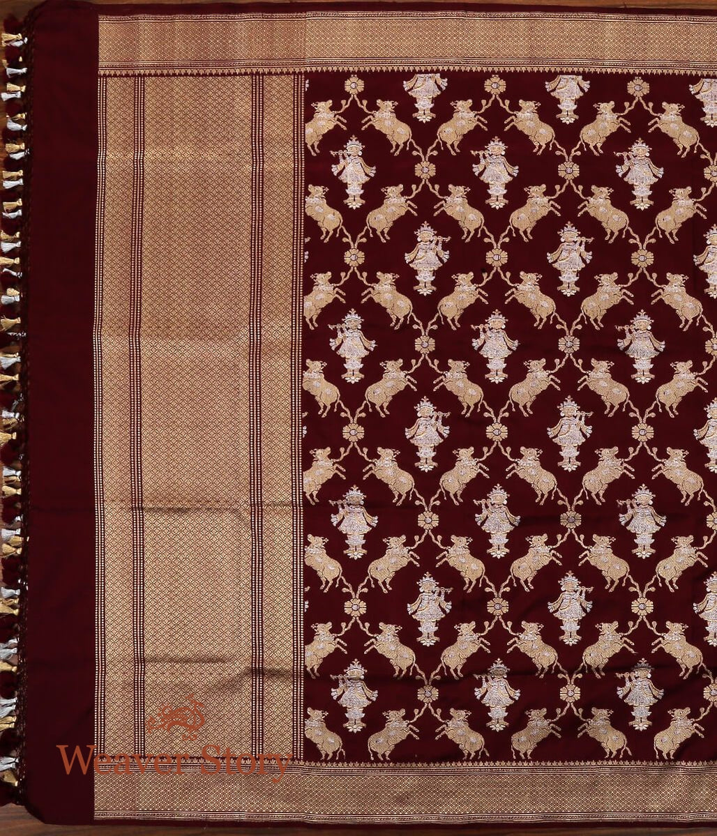 Handloom_Wine_Color_Banarasi_Katan_Silk_Dupatta_with_Pichwai_Woven_Motifs_WeaverStory_02